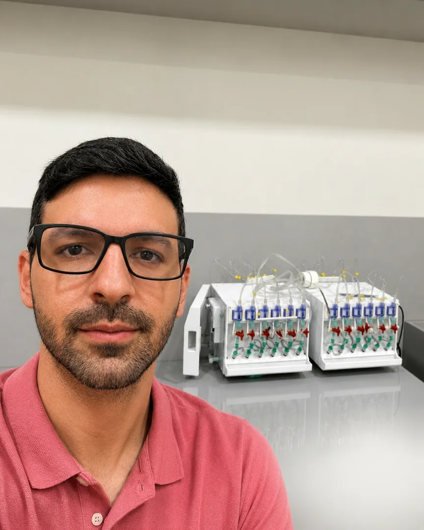 Dr. Henrique Moura ao lado do equipamento de manometria anorretal
